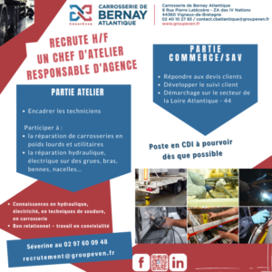 RESPONSABLE AGENCE CHEF ATELIER H/F Vigneux Bretagne