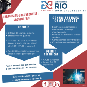 CARROSSIER CONSTRUCTEUR, CHAUDRONNIER SOUDEUR H/F Locminé